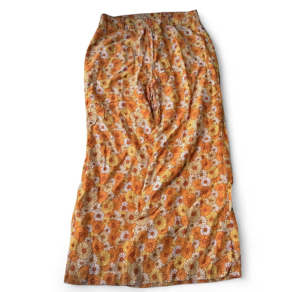 The Hippie Shake Size 16 orange and white floral print wide leg pull on pants
